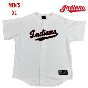 Cleveland Indians Majestic Men's Jersey XL White Vintage‎ Cooperstown Collection